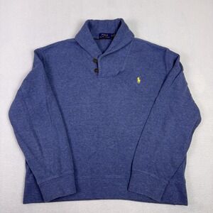Polo Ralph Lauren Shawl Collar Pullover Sweatshirt Cotton Men's XL Blue Knit